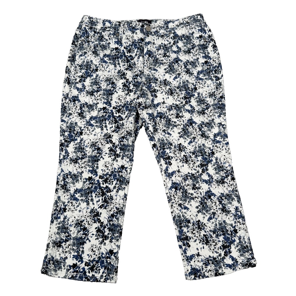 NYDJ Chloe Capri Jeans Womens 8P Petite Blue Floral Stretch Lift Tuck Crop Pants